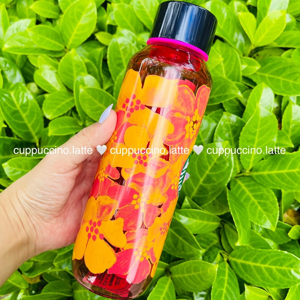 🌺LAST ONE💗Starbucks Summer 2 Hot Pink Floral Glass Water Bottle - Picture 4 of 8